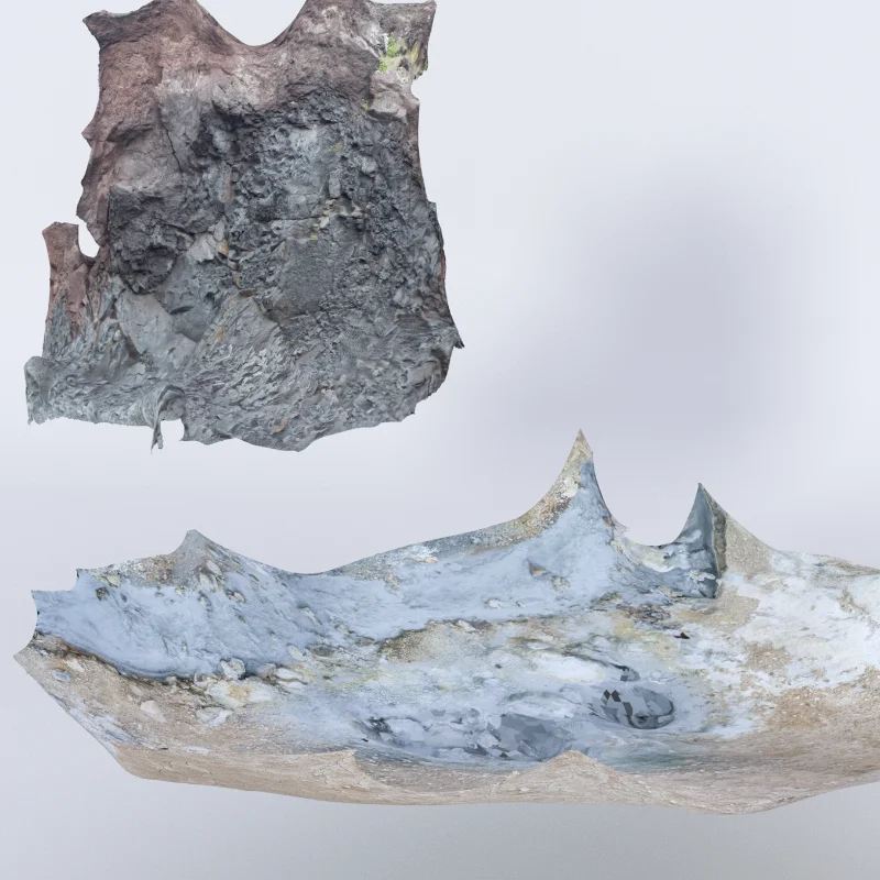 Floating pieces of rock and mud.